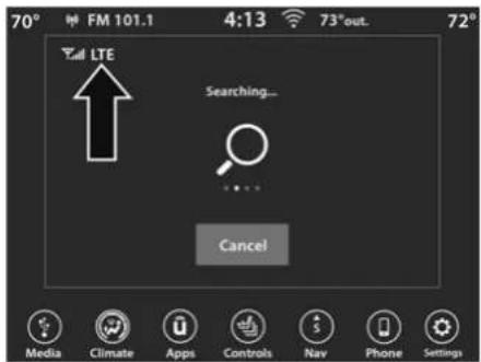 70° FM 101.1 4:13 73°out. 72° LTE Searching... Cancel Media Climate Apps Controls Nav Phone Settings