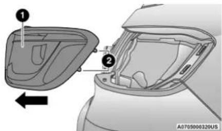 Technical diagram showing a mechanical component with labeled parts and an arrow indicating direction