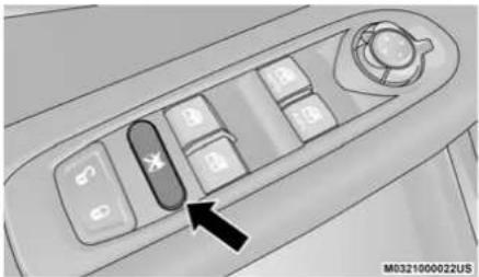 Diagram of a car control panel with labeled buttons and an arrow pointing to the left button.