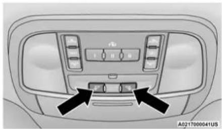 Top-down view of a car dashboard with two control buttons and directional arrows (no text or symbols)