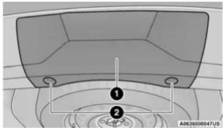 Top-down view of a car dashboard with numbered components (1 and 2), no visible text or symbols on the dashboard itself.