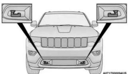 Front view of a car with two side-mounted sensor units mounted on the roof (no text or symbols visible)