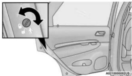 Diagram showing car door control panel with directional arrow and warning symbol, likely for safety or emergency response