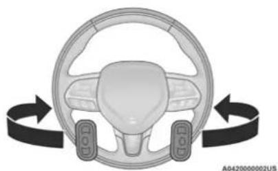 Diagram of a car steering wheel with black arrows indicating clockwise motion (no text or symbols)