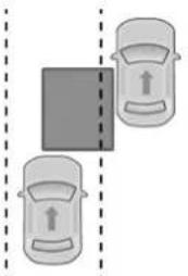 Two cars with directional arrows indicating movement, separated by a dashed line (no text or symbols)