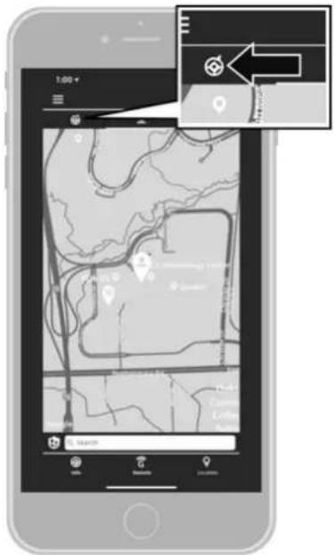 Smartphone screenshot showing a map interface with location markers and a location pin icon, alongside a zoomed-in view of the map.