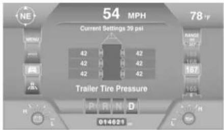 54 MPH 78°F Current Settings 39 psi 42 42 42 42 42 42 Trailer Tire Pressure R P R N D 014621