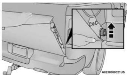 Technical diagram showing car interior with labeled components and a zoomed-in section highlighting a specific area with arrows and symbols.