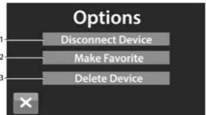 Options 1 Disconnect Device 2 Make Favorite 3 Delete Device ×