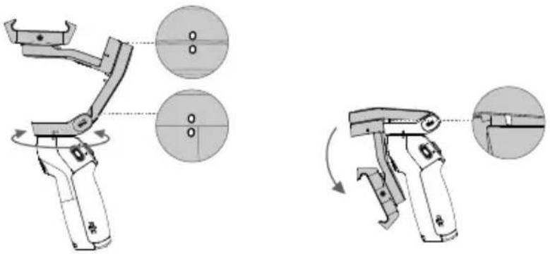 Technical diagram illustrating the assembly of a handheld device with labeled parts and directional arrows indicating motion or assembly.