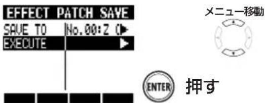 EFFECT PATCH SAVE SAVE TO No.00:Z 0 EXECUTE ENTER 押す