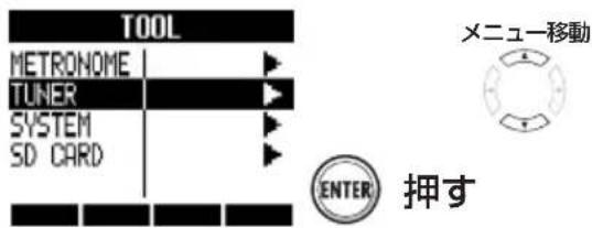 TOOL METRONOME TUNER SYSTEM SD CARD メニュー移動 ENTER 押す