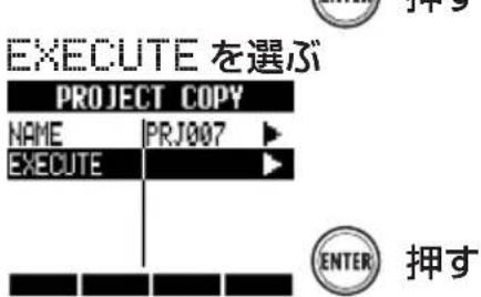 EXECUTE を選ぶ PROJECT COPY NAME PRJ007 EXECUTE ENTER 押す