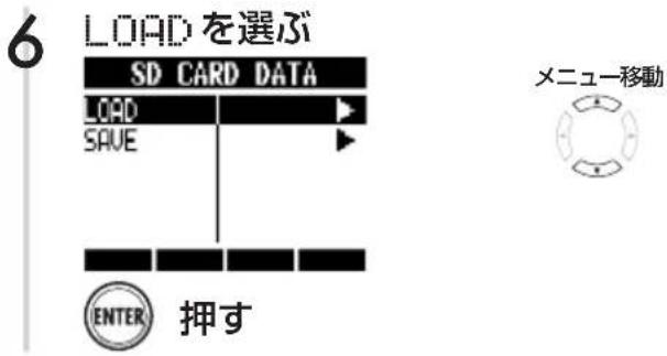 6 LOAD を選ぶ SD CARD DATA LOAD SAVE ENTER 押す メニュー移動