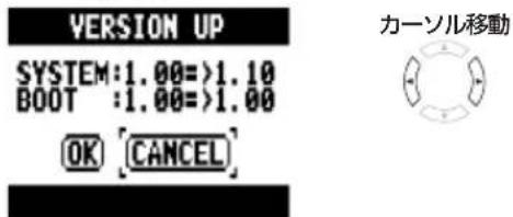 VERSION UP SYSTEM:1.00=>1.10 BOOT :1.00=>1.00 OK [CANCEL] カーニル移動
