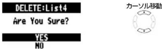 DELETE:List4 Are You Sure? YES NO カーンソル移動