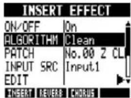 PATCH SAVE TO No.00:Z CLEAN No.01:Z CHORUS No.02:FdClean No.03:UxCrunch No.04:TWEED 保存先の パッチ番号: パッチ名 保存先変更 ENTER 押す