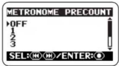 METRONOME PRECOUNT OFF 1 2 3 SEL: ⏻ ⏻ /ENTER: Ⓐ