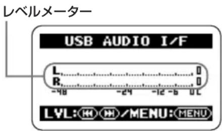 レベルメーター USB AUDIO I/F L R -48 -24 -12 -6 0.0 LVL: 🎥 🎥 /MENU: [MENU]