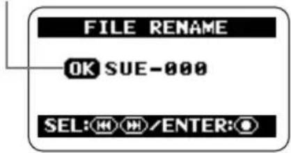 FILE RENAME OK SUE-000 SEL: H/M/ENTER: O