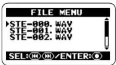 FILE MENU STE-000. WAY STE-001. WAY STE-002. WAY SEL: H H /ENTER: O