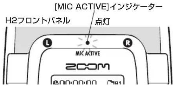 [MIC ACTIVE]インジケーター H2フロントパネル 点灯 L R MIC ACTIVE 2COM 800:00:00 781