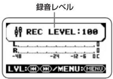 録音レベル REC LEVEL:100 R₁ -48 -24 -12 -6 0°C LYL: K MENU: MENU