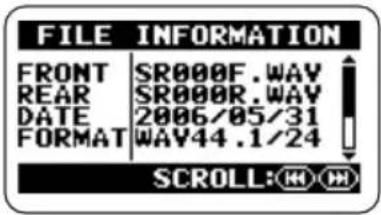 FILE INFORMATION FRONT SR000F.WAY REAR SR000R.WAY DATE 2006/05/31 FORMAT WAY44.1/24 SCROLL: (M) (W)