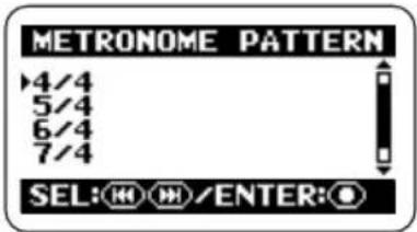 METRONOME PATTERN 4/4 5/4 6/4 7/4 SEL: H/M/ENTER: ©