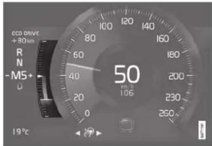 ECD DRIVE +80 km R N -M5+ D 19°C 60 40 20 0 100 120 140 160 180 200 230 250 50 km/h 106