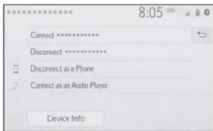 8:05 Connect ***** Disconnect ***** Disconnect as a Phone Connect as an Audio Player Device Info
