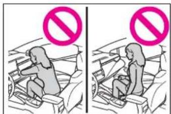 Illustration showing two scenarios of a person seated in car seats, each marked with a no-smoking symbol.