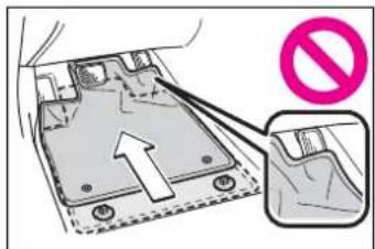 Diagram showing a device with an upward arrow and a prohibition symbol, likely indicating a safety or hazard.