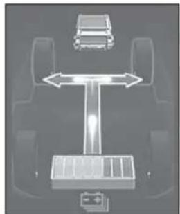 Diagram of a vehicle battery system with directional arrows indicating flow or movement (no text or symbols)
