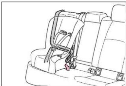 Line drawing of a car backrest assembly showing seat, seatbelt, and rear panel (no text or symbols)