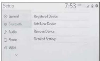 Setup 7:53 General Registered Device Bluetooth Add New Device Audio Remove Device Phone Detailed Settings Voice