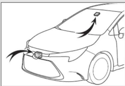 Line drawing of a car with exhaust arrows indicating airflow or motion (no text or symbols)