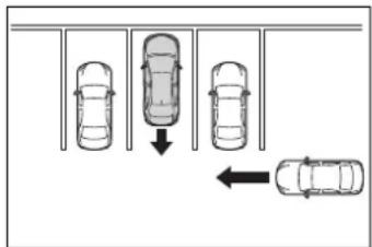 Diagram showing parking lot arrangement with cars and directional arrows indicating movement or flow
