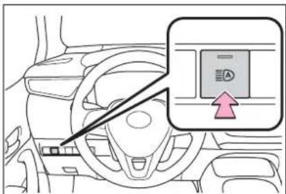 Diagram of a car interior with a highlighted control panel and directional arrow indicating action
