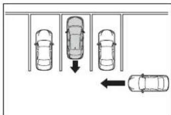 Diagram showing parking lot arrangement with car positions and directional arrows indicating movement or change.