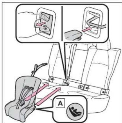 Diagram illustrating car seatbelt usage with labeled parts and directional arrows indicating movement or force