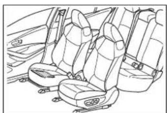 Line drawing of a car interior showing four seats and seatbelt (no text or symbols)