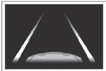 Abstract grayscale graphic with two sharp white lines and a curved base, no text or symbols present.