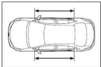 Top-down line drawing of a car with horizontal double-headed arrows indicating height or distance (no text or symbols)