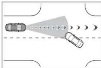 Diagram showing two cars ahead of a road with sound waves, no text or symbols present