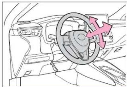 Interior view of a car dashboard with steering wheel and directional arrow indicator (no text or symbols)