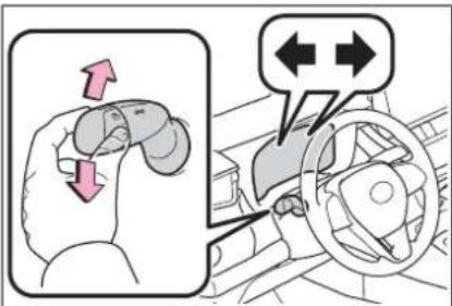 Diagram illustrating car steering wheel and steering wheel with directional arrows indicating rotation or movement