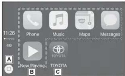 11:26 Phone Music Maps Messages 4G A Now Playing B C TOYOTA
