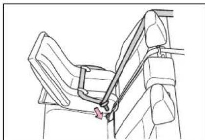 Line drawing of a car seatbelt buckle with a hand adjusting the seat (no text or symbols)