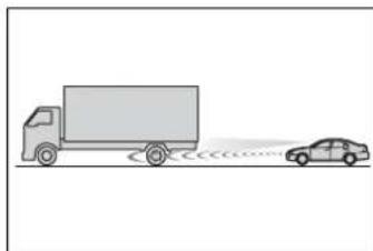 Illustration of a truck and a car on a road with sound waves (no text or symbols)
